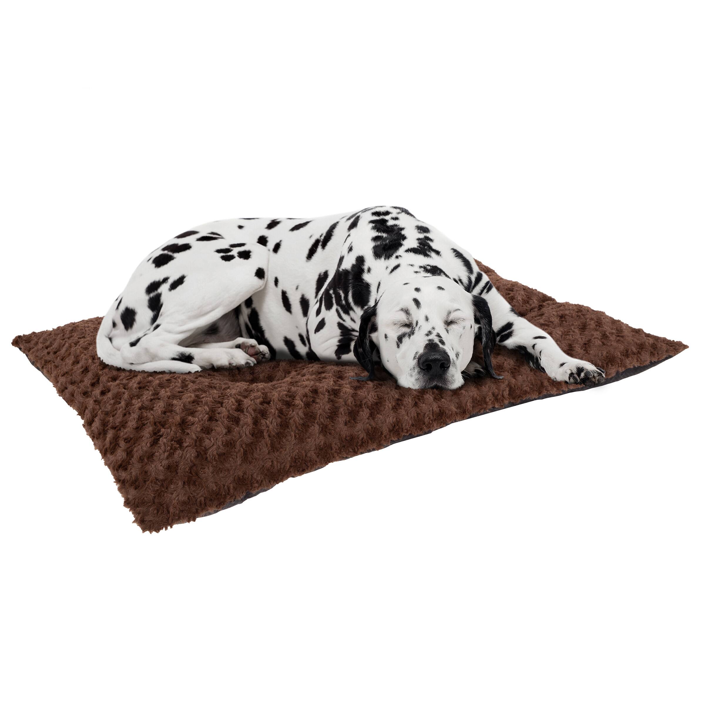Front. PetMaker - Dog Bed 42x26 Large Pet Pillow and Crate Pad with Faux Fur Sleep Surface and Non-Slip Bottom Machine Washable Dog Bed - Chocolate Brown.