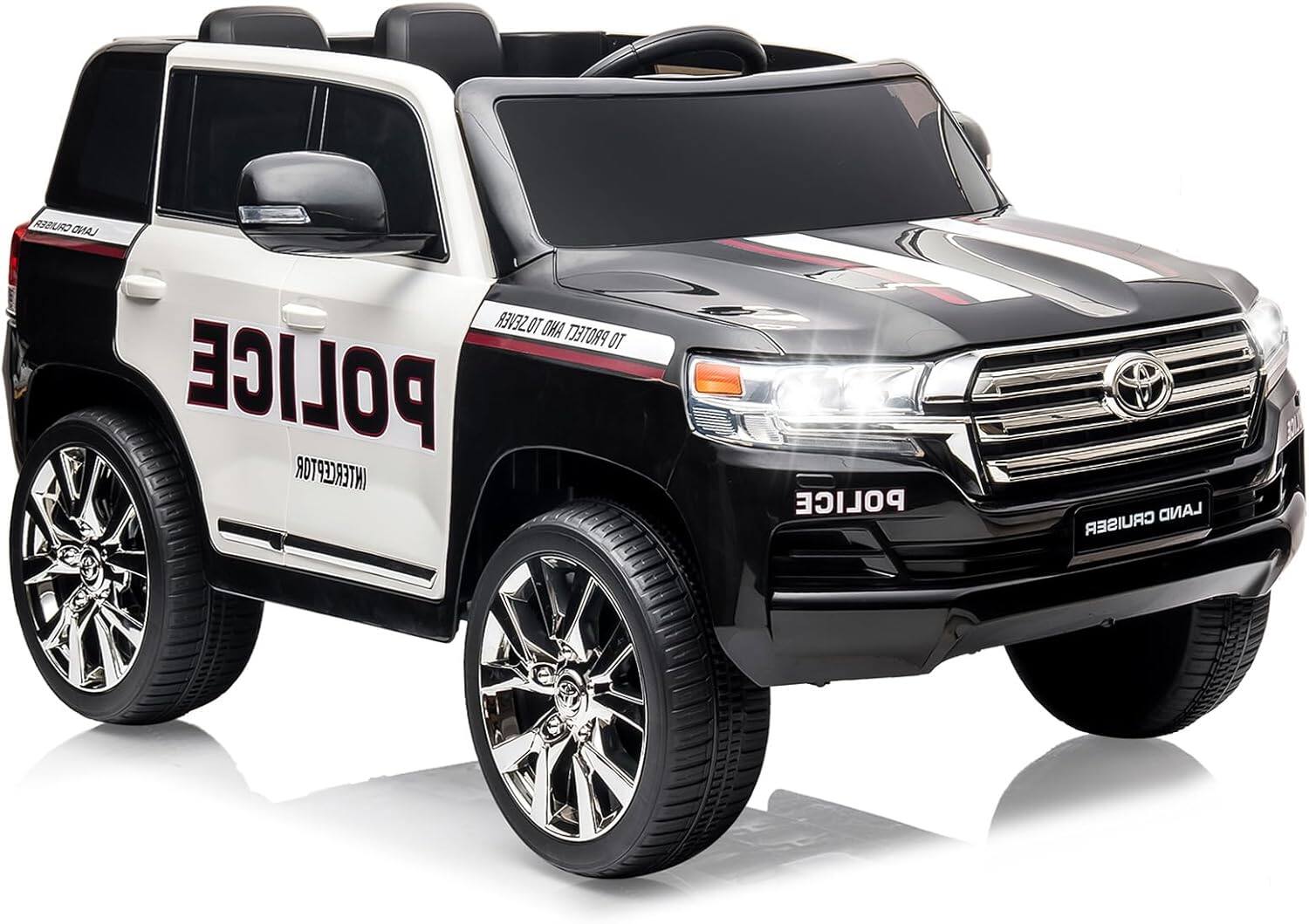 Electrodes Masters - Licensed Toyota Land Cruiser Ride On Car for Kids, 12V 2-Seater Electric Vehicle with Remote Control, LED Lights, Music - Black And White Police Cars price history on PriceWatchPro