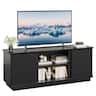 Bestier - 65" TV Stand for 70" TVs, Modern Fluted Medium Console Entertainment Center with Sliding Doors - Black Marble