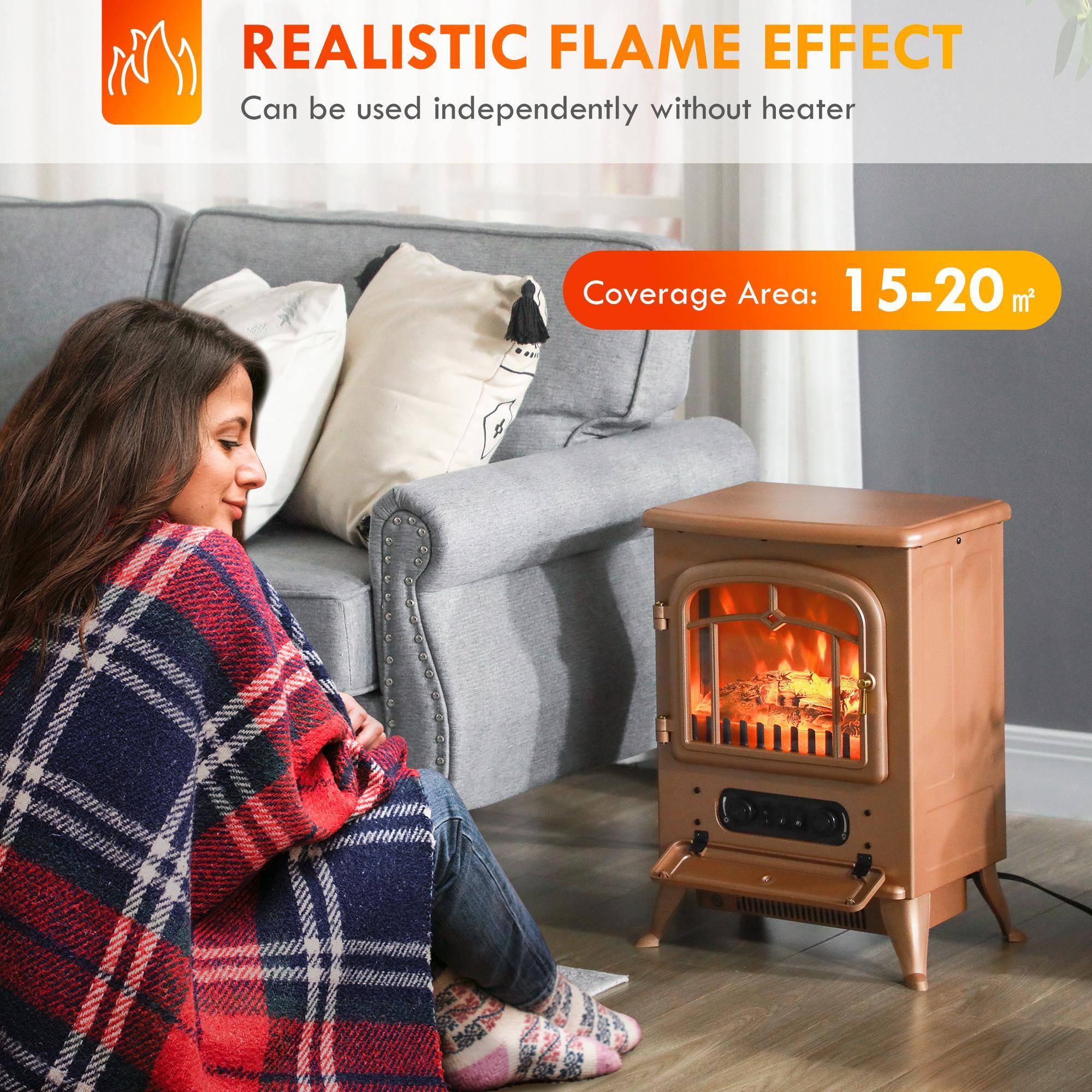 REALISTIC FLAME EFFECT  
Can be used independently without heater  

Coverage Area: 15-20 m²