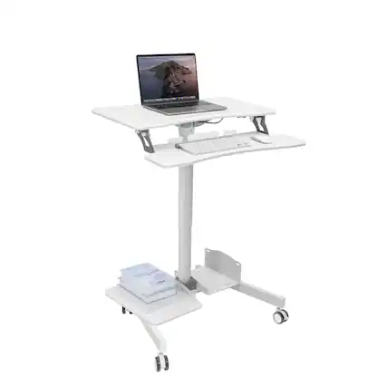 Front. Mount-It! - Mobile Sit-Stand Computer Workstation with Height Adjustment, Device Slot, Keyboard Tray & Bonus Storage - White.