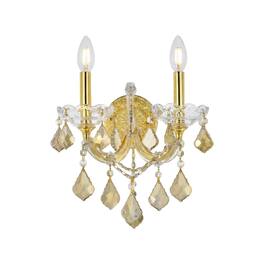 Elegant Lighting - Maria Theresa 2 light Wall Sconce Golden Teak (Smoky) Royal Cut Crystal - Gold