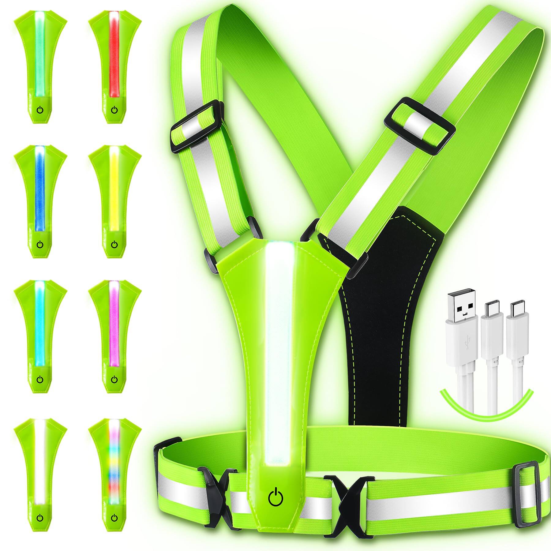 Alt View 8. Paradigms Interiors - Led Reflective Vest Running Gear 8 Lights Colors Illuminated Usb-c Rechargeable High Visibility Safety With - Default.