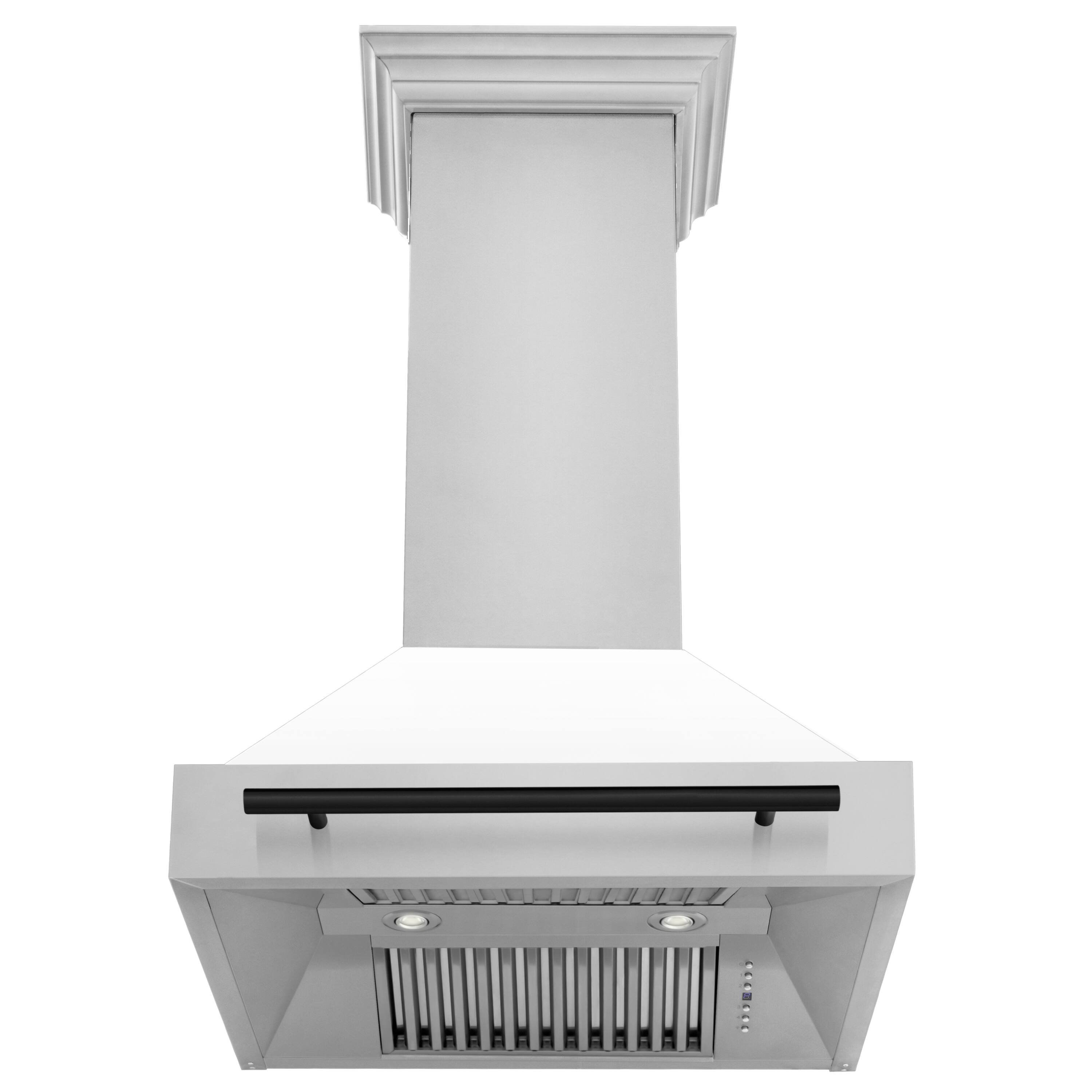 Back. ZLINE - ZLINE Autograph Edition 30 in. Stainless Steel Range Hood with White Matte Shell and Matte Black Handle - Stainless Steel.