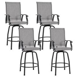 Nuu Garden - Patio 4-Piece Textilene Swivel Bar Stools with High Backrest - Gray