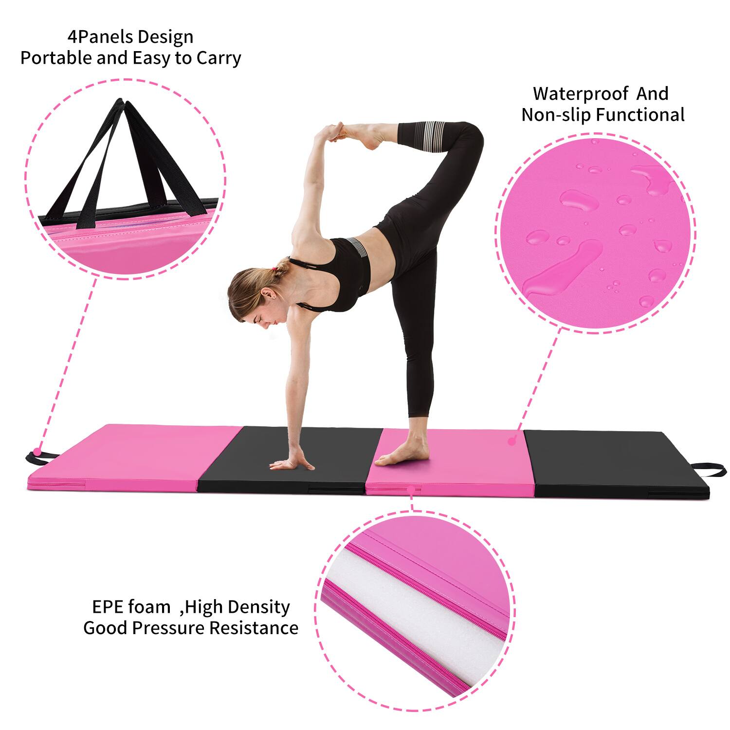 Ainfox 3'x6'x2'' 4 Panel Folding Gymnastics Mat, Exercise Gym Tumbling ...