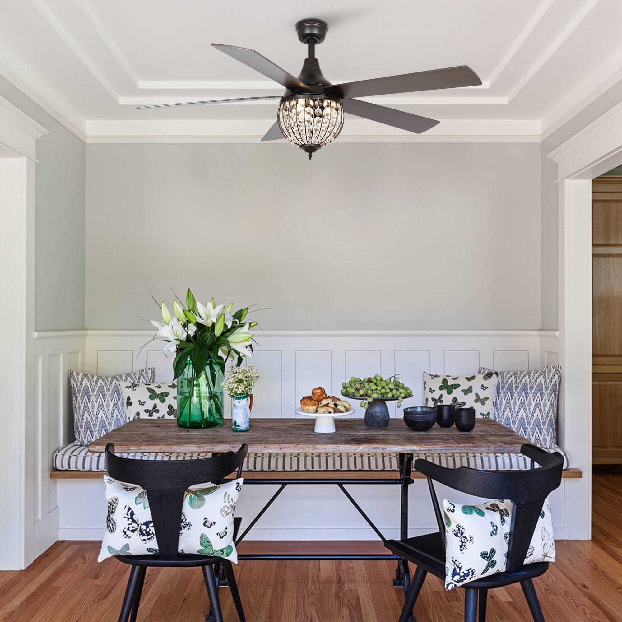 Alt View 2. Parrot Uncle - 52" Farmhouse 5-Blade Crystal Ceiling Fan with Remote Control - Bronze.