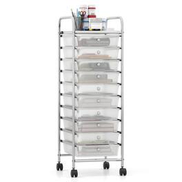 WELLFOR - 10-Drawer Rolling Storage Cart with Metal Frame and Lockable Universal Wheels, Scrapbook Paper Office School Organizer - Transparent