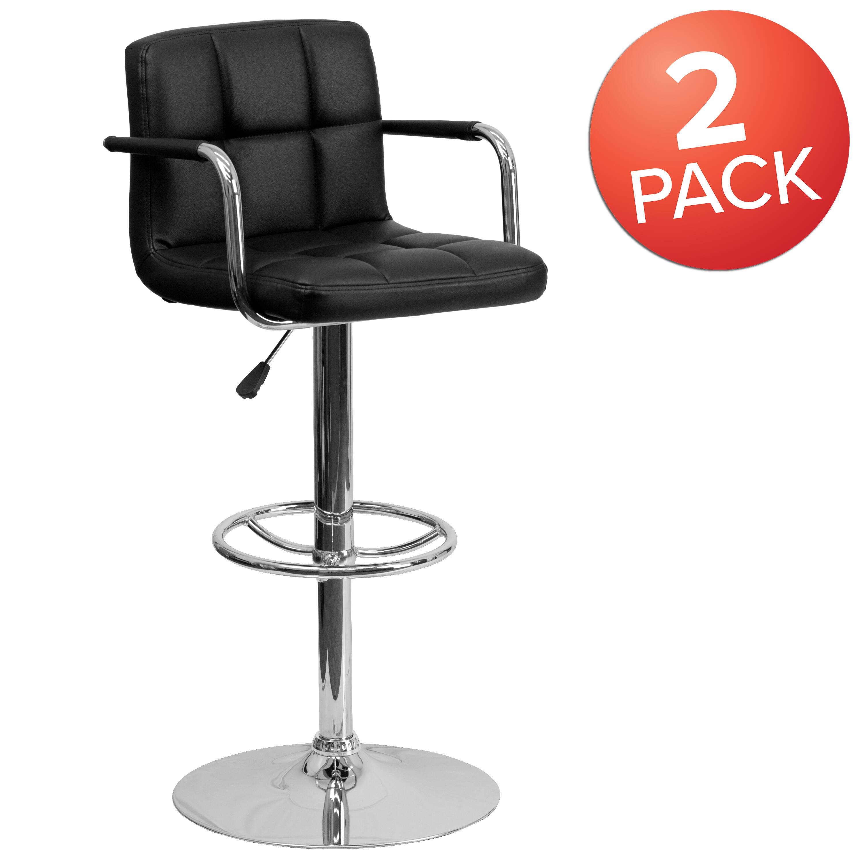 Alt View 2. Emma + Oliver - Adjustable Bar Stools | Set of 2 Counter Height Barstools with Back and Armrest - Black.
