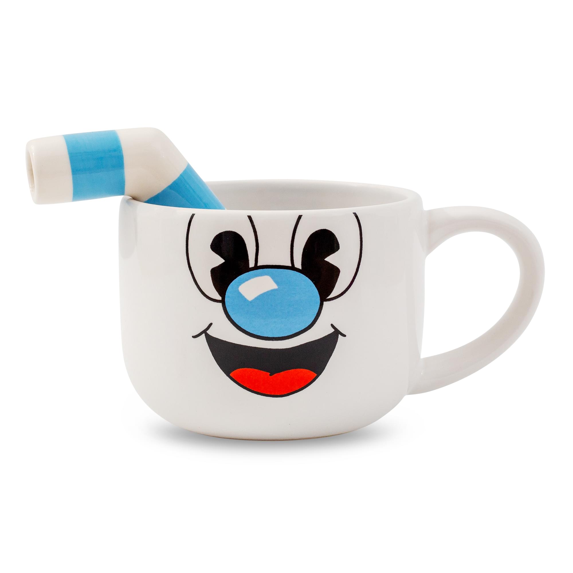Front. Toynk - Cuphead Mugman Ceramic Coffee Mug and Straw | Holds 20 Ounces - Blue.