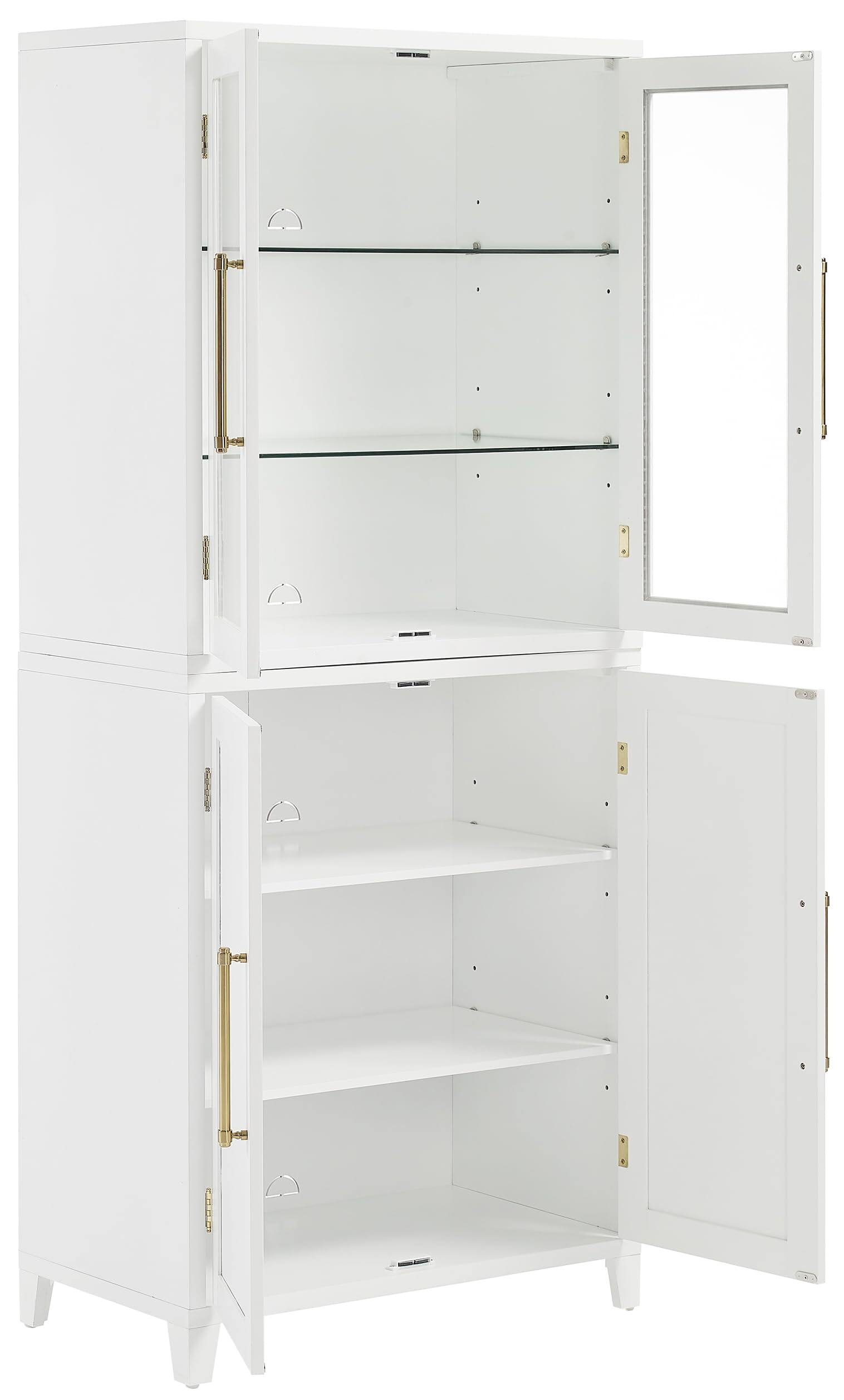 Left. Crosley Furniture - Roarke 2Pc Pantry Storage Cabinet W/Glass Door Hutch Set - 2 Pantries - White.
