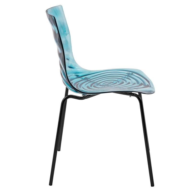 Alt View 4. LeisureMod - Astor Modern Ripple Dining Chair - Stackable ABS Plastic Seat with Black Metal Legs - Transparent Blue.
