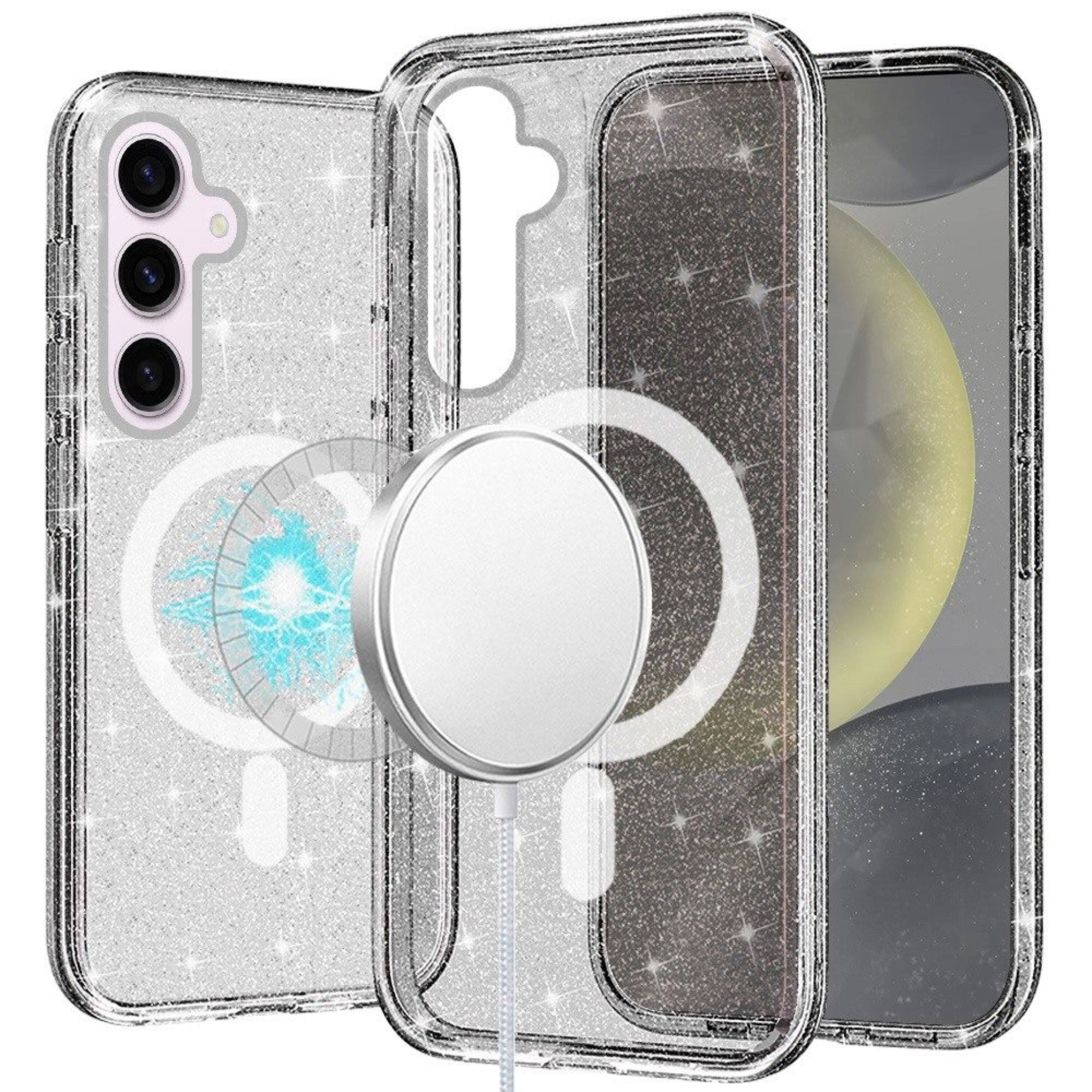 Front. Kitcheniva - Magnetic Circle Glitter Translucent Plus Tempered Glass For Samsung S25 Plus/S24 Plus Smoke - Gray.