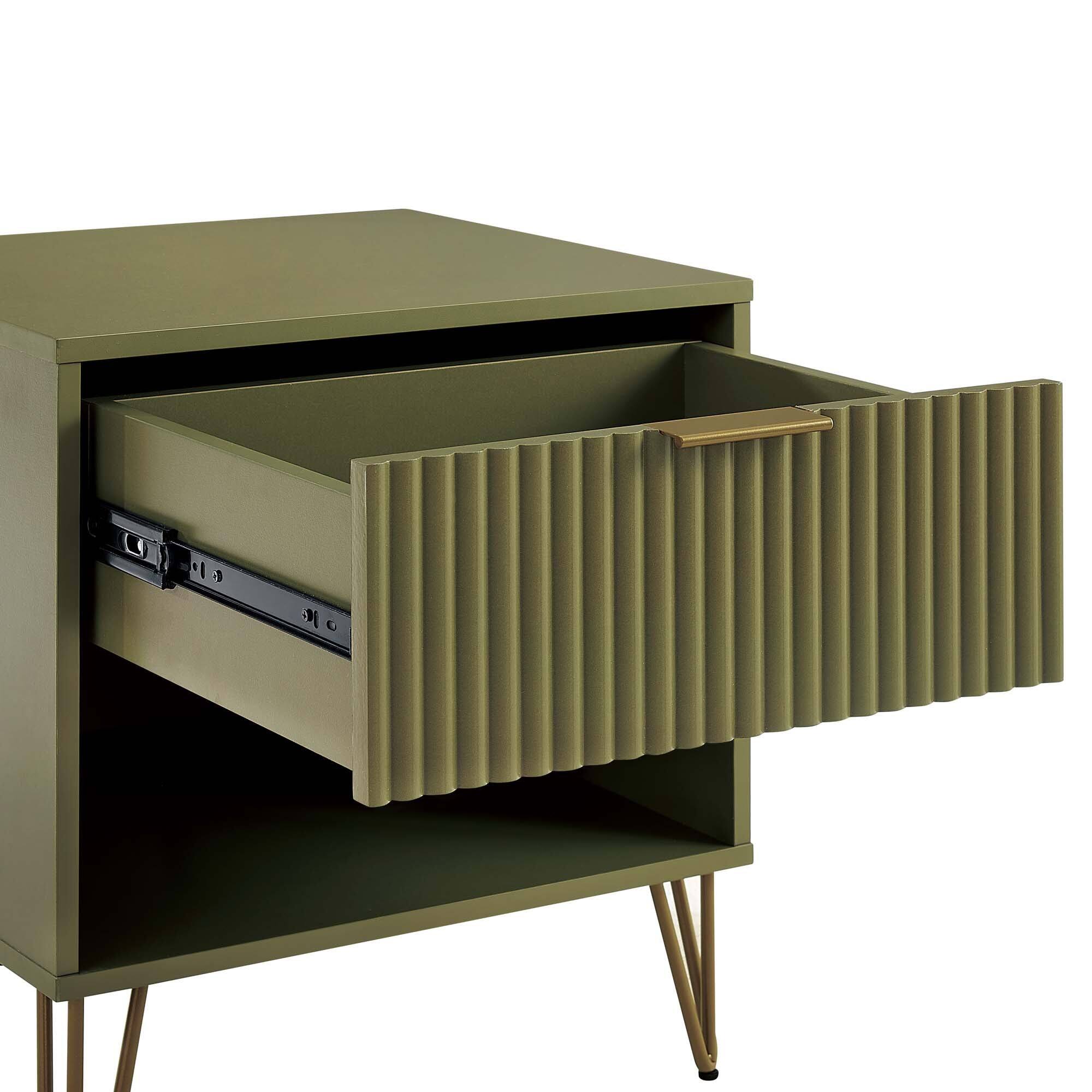 Alt View 1. Manhattan Comfort - Dumbo Modern 20" Fluted Nightstand - Set of 2 - Olive Green.