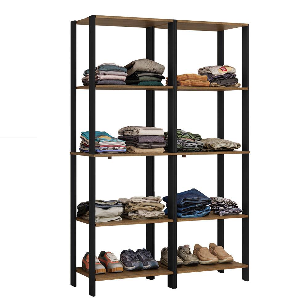 Angle. Madesa - Madesa Wardrobe Clothes Storage Rack with 10 Open Shelves 47"L - Black/Brown - Rustic/Black.