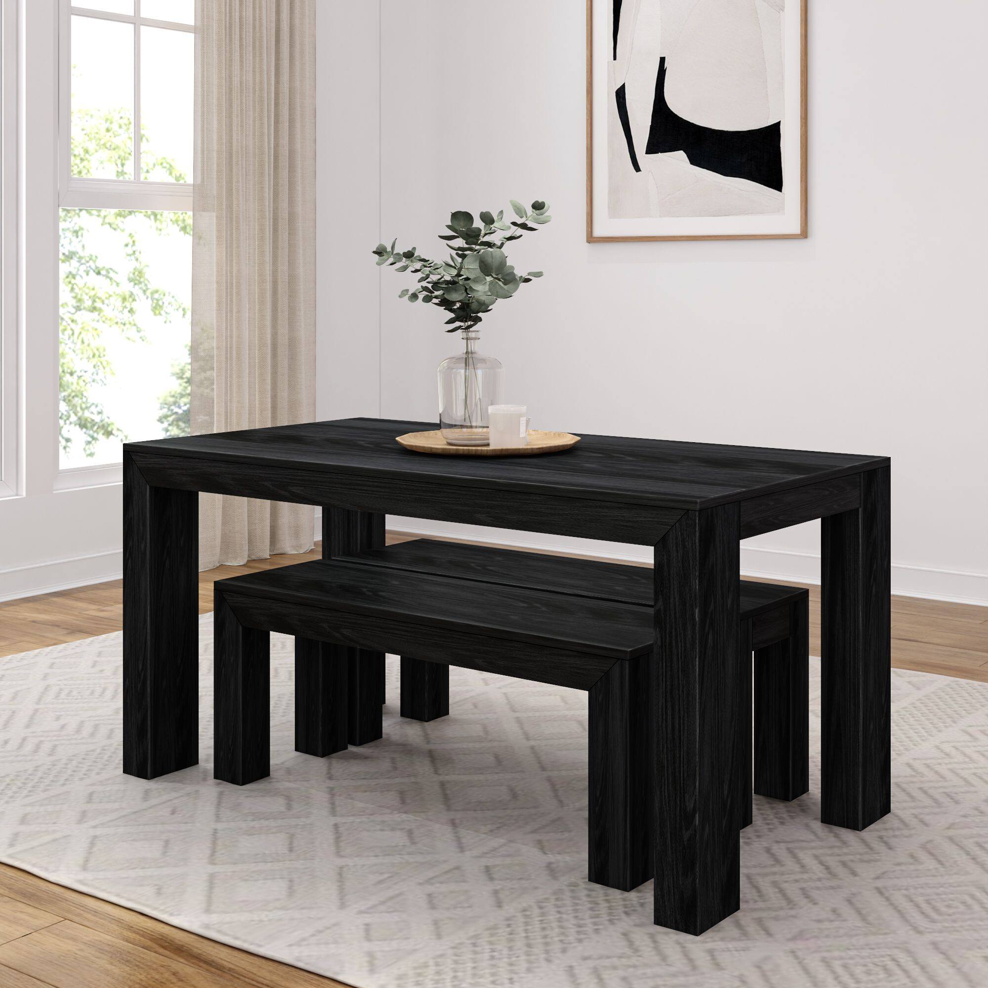 Alt View 5. Plank+Beam - Modern Rectangular Dining Table (60in / 1524mm), Black Wirebrush - Black Wirebrush.