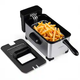 Costway - 3.2-Qt Electric Deep Fryer with Basket, 1700W LED Touch Screen & 6 Presets, Timer - Silver
