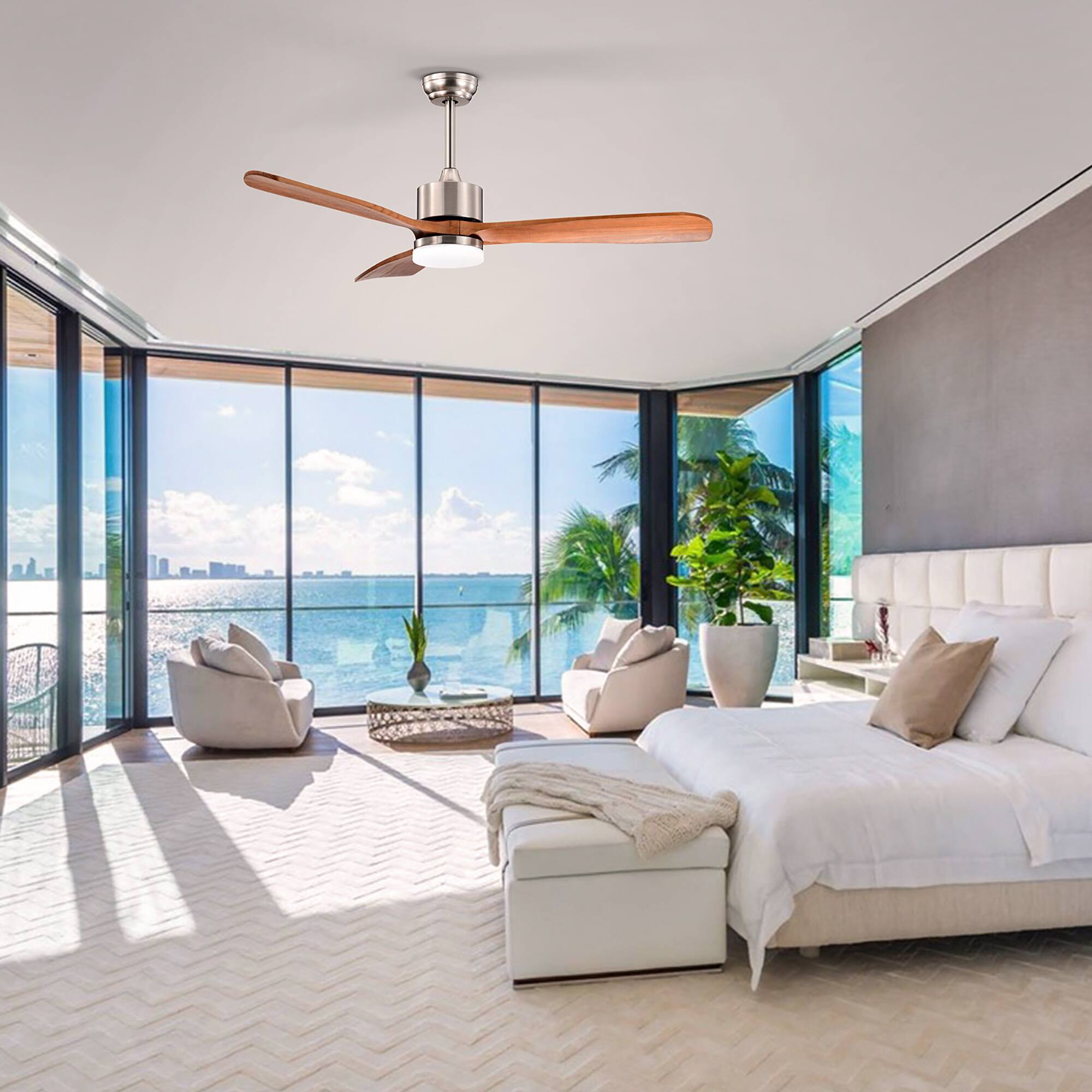 Alt View 3. Costway - Costway 52" Ceiling Fan with LED Light Reversible Ceiling Fan w/ Adjustable Temperature - Silver + Walnut.