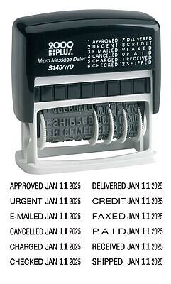 2000 PLUS  
Micro Message Dater  
$140/WD  

1 APPROVED  
2 URGENT  
3 E-MAILED  
4 CANCELLED  
5 CHARGED  
6 CHECKED  
7 DELIVERED  
8 CREDIT  
9 FAXED  
10 PAID  
11 RECEIVED  
12 SHIPPED  

APPROVED JAN 11 2025  
DELIVERED JAN 11 2025  
URGENT JAN 11 2025  
CREDIT JAN 11 2025  
E-MAILED JAN 11 2025  
FAXED JAN 11 2025  
CANCELLED JAN 11 2025  
PAID JAN 11 2025  
CHARGED JAN 11 2025  
RECEIVED JAN 11 2025  
CHECKED JAN 11 2025  
SHIPPED JAN 11 2025