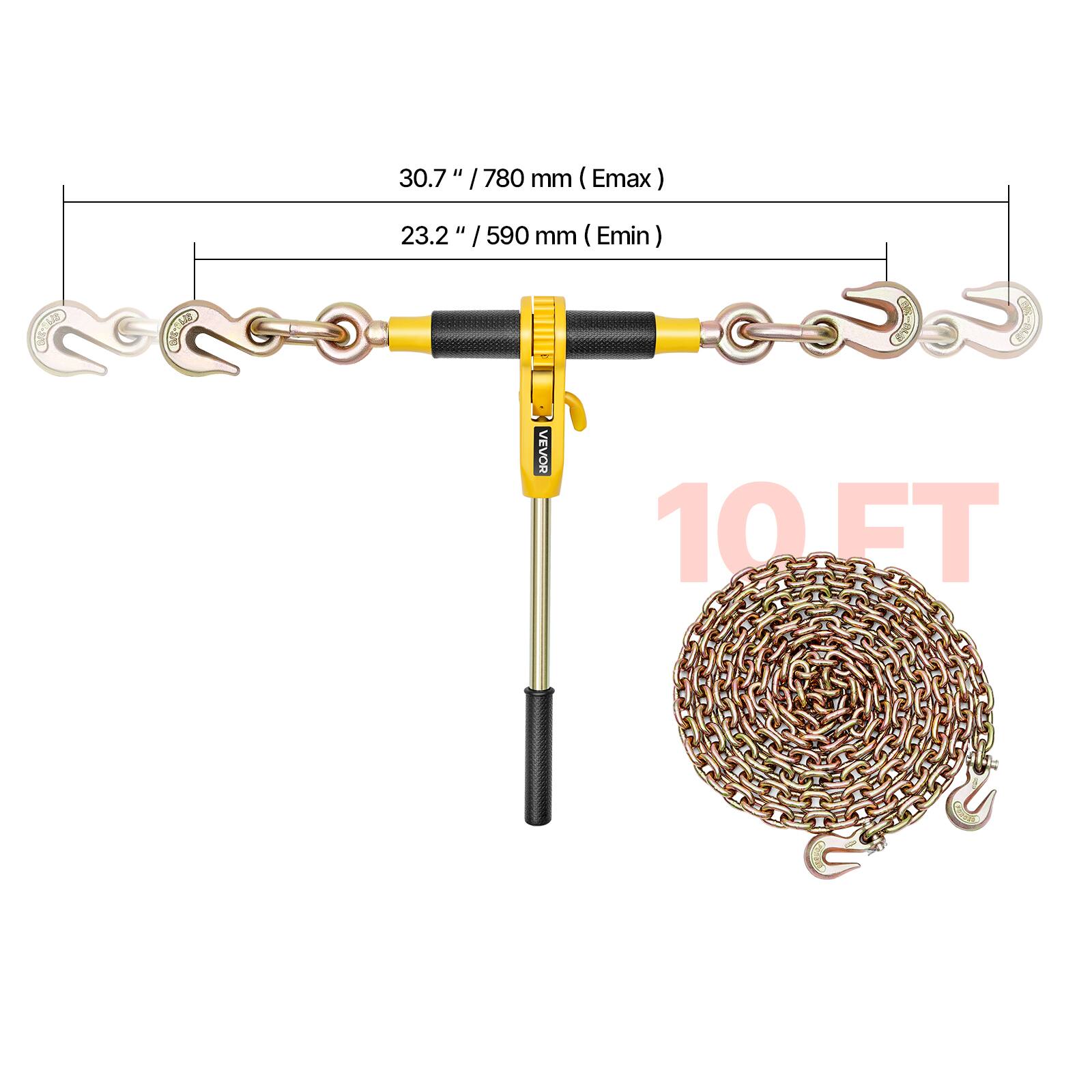 30.7" / 780 mm (Emax)  
23.2" / 590 mm (Emin)  
VEVOR 10 FT