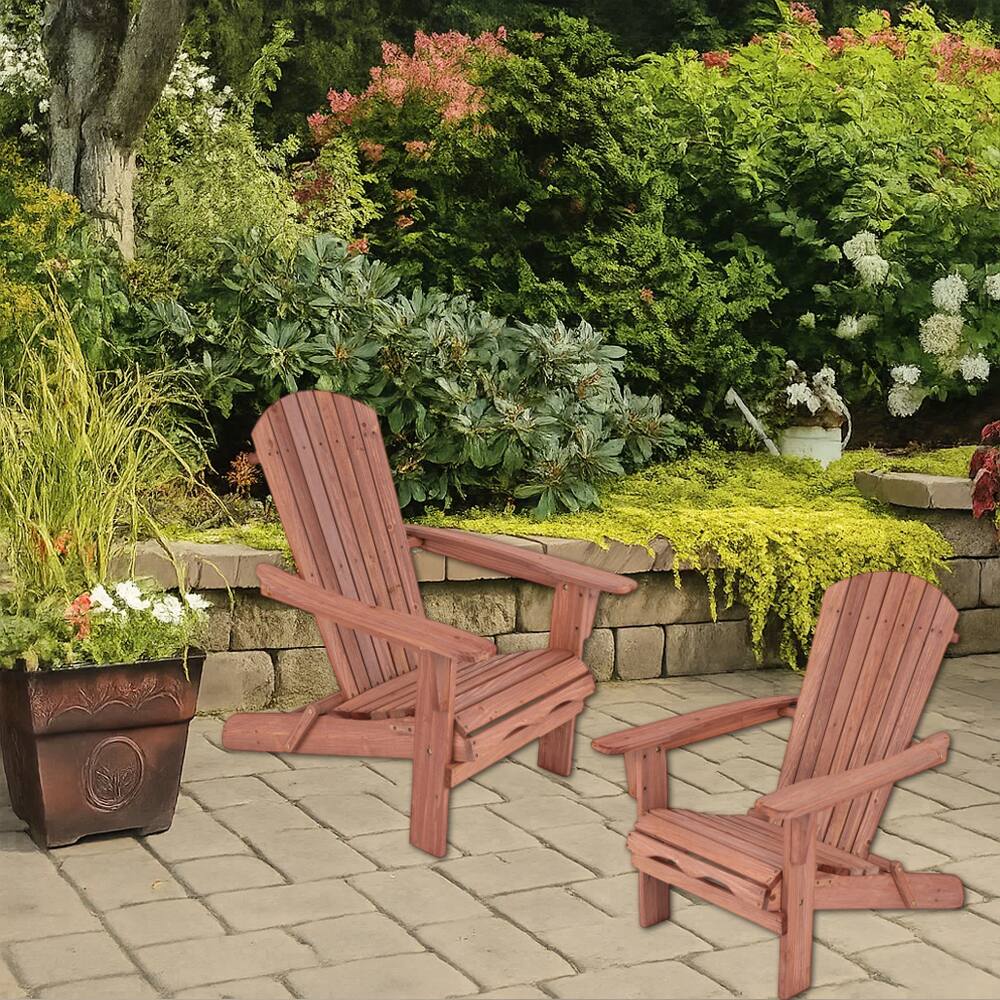 Front. Hivvago - Set of 2 Foldable Adirondack Chairs with Tall Backrests and Extra-Wide Armrests - Brown.