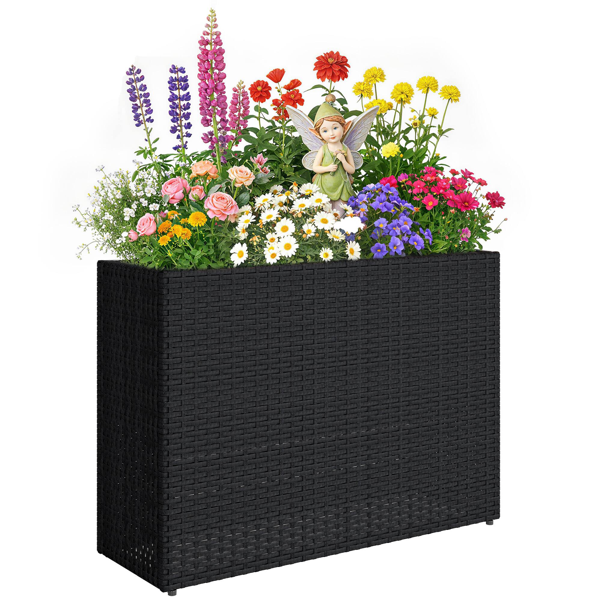 Outsunny - Rectangular Planter with Removable Liner, Holes - Black