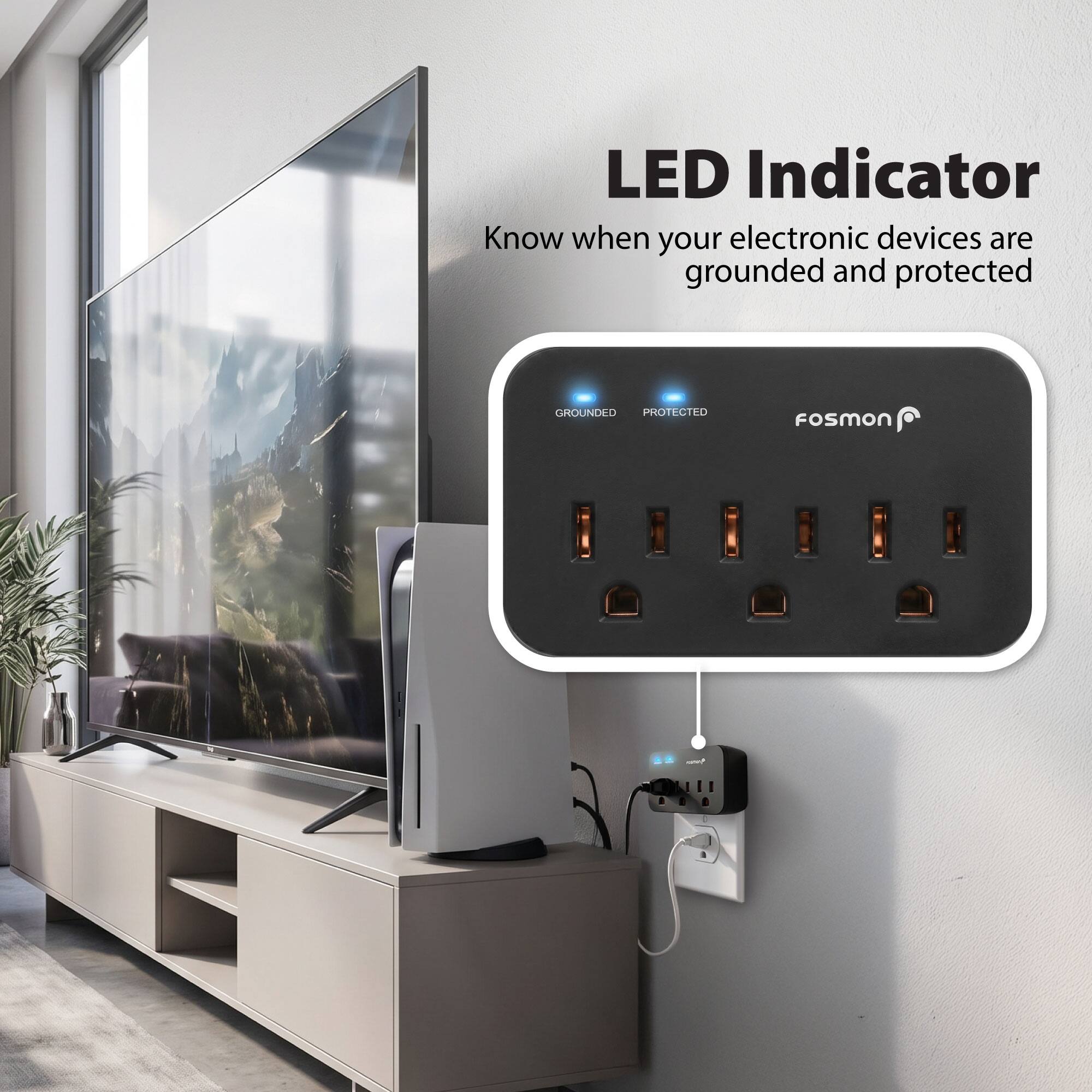 LED Indicator  
Know when your electronic devices are grounded and protected  
GROUNDED PROTECTED  
FOSMON