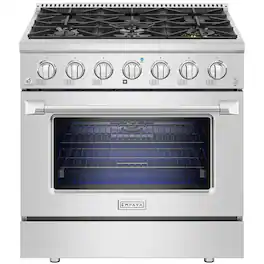 Empava - 36 in. Slide-In Gas Range, 5.2 cu. ft. Oven, 6 Burners (20000 BTU), Convection Fan, LP Convertible - Stainless Steel