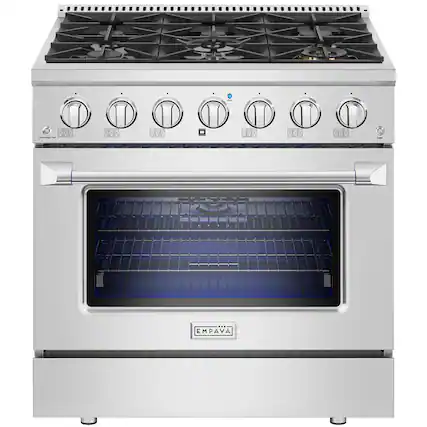 Front. Empava - 36 in. Slide-In Gas Range, 5.2 cu. ft. Oven, 6 Burners (20000 BTU), Convection Fan, LP Convertible - Stainless steel.