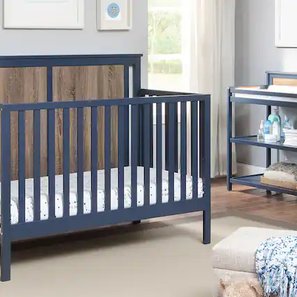 Front. GOODSILO - 4-in-1 Convertible Crib with Dual-Tone Finish - Adjustable Mattress Heights for Safe Infant Sleeping and Growing - Blue+Brown.