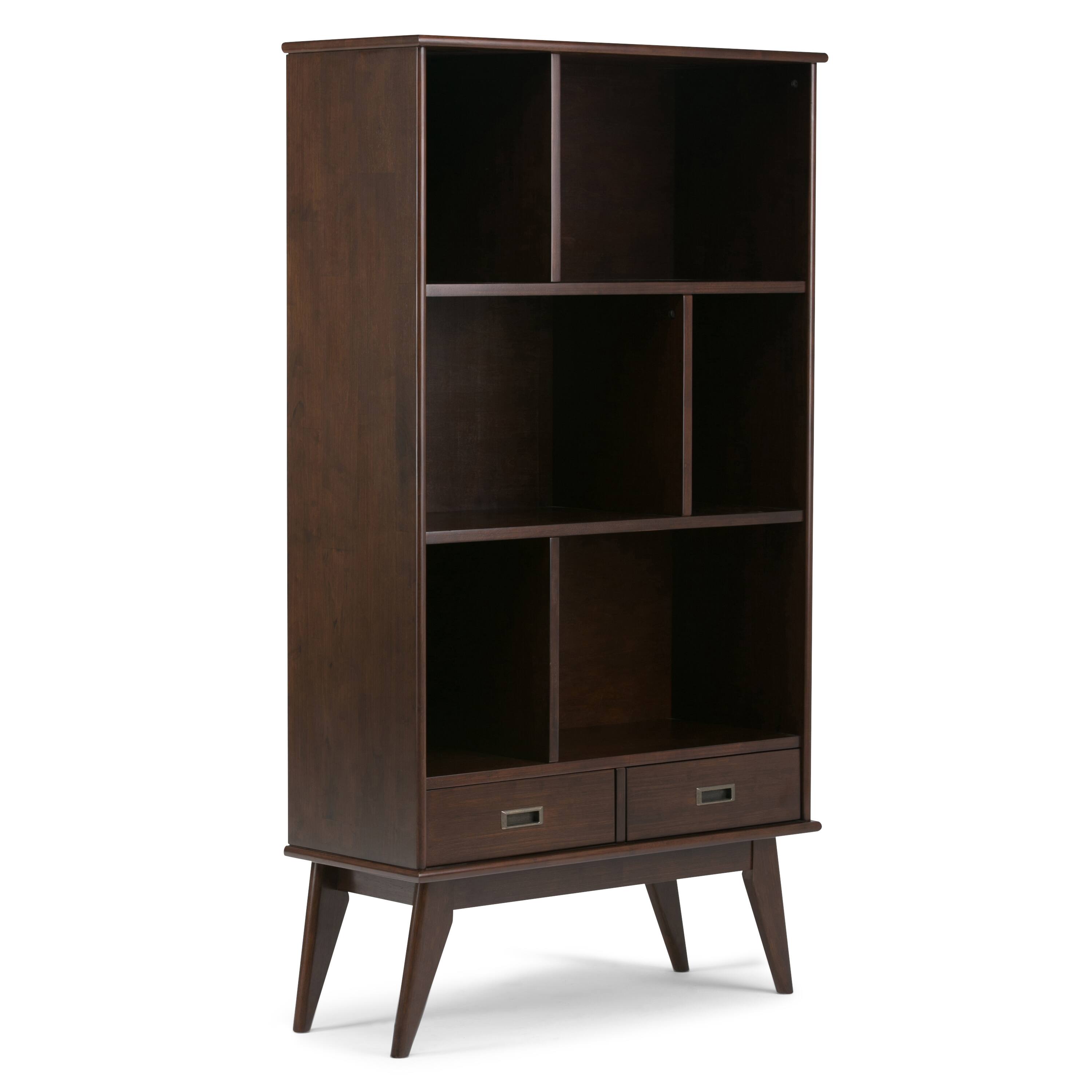 Alt View 2. Simpli Home - Draper 35 inch 6 Cubbie Bookcase (Set of 2) - Medium Auburn Brown.