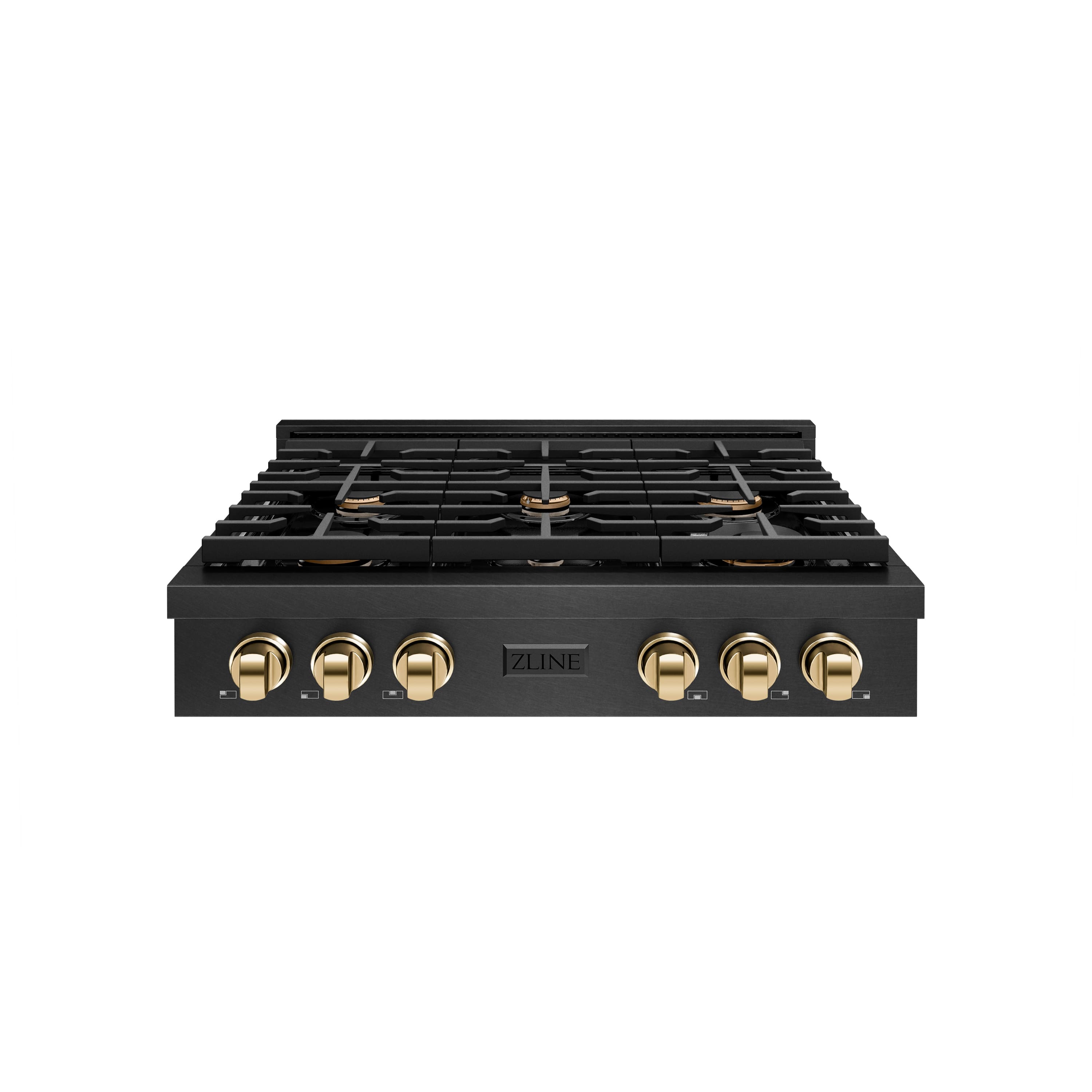 ZLINE - Autograph 36 in. 6 Burner Paramount Gas Rangetop in Black Satin Stainless Steel with Gold Accents (SRTBSZ-36-G) - Black Satin Stainless Steel