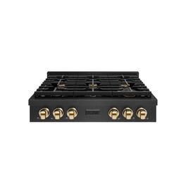 ZLINE - Autograph 36 in. 6 Burner Paramount Gas Rangetop in Black Satin Stainless Steel with Gold Accents (SRTBSZ-36-G) - Black Satin Stainless Steel