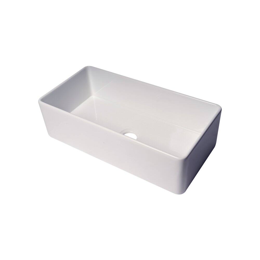 Front. Alfi - ALFI brand ABF3618 36 White Thin Wall Single Bowl Smooth Apron Fireclay Kitchen Farm Sink - White.