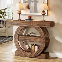 Tribesigns - Console Table with Storage Shelves and Wood Grain Finish for Entryway, Hallway and Living Room - Rustic Brown