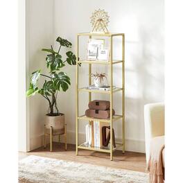 Hivvago - Narrow Metal Frame Glass Shelves Shelving Unit Slim 4-Shelf Bookcase - Gold