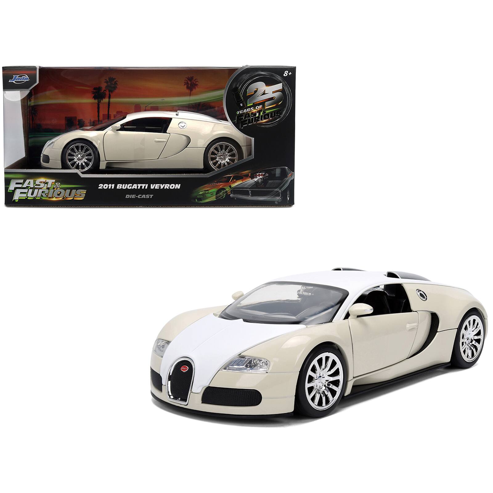 2011 Bugatti Veyron White and Tan "Furious 7" (2015) Movie "25 Years of Fast & Furious" Series 1/24 Model Car by Jada