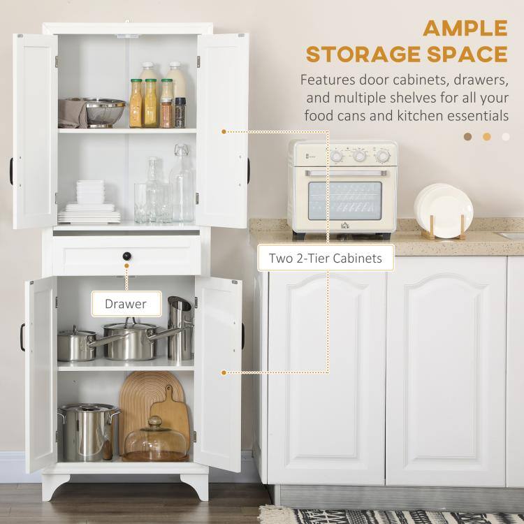 AMPLE STORAGE SPACE  
Features door cabinets, drawers, and multiple shelves for all your food cans and kitchen essentials  

Two 2-Tier Cabinets  
Drawer