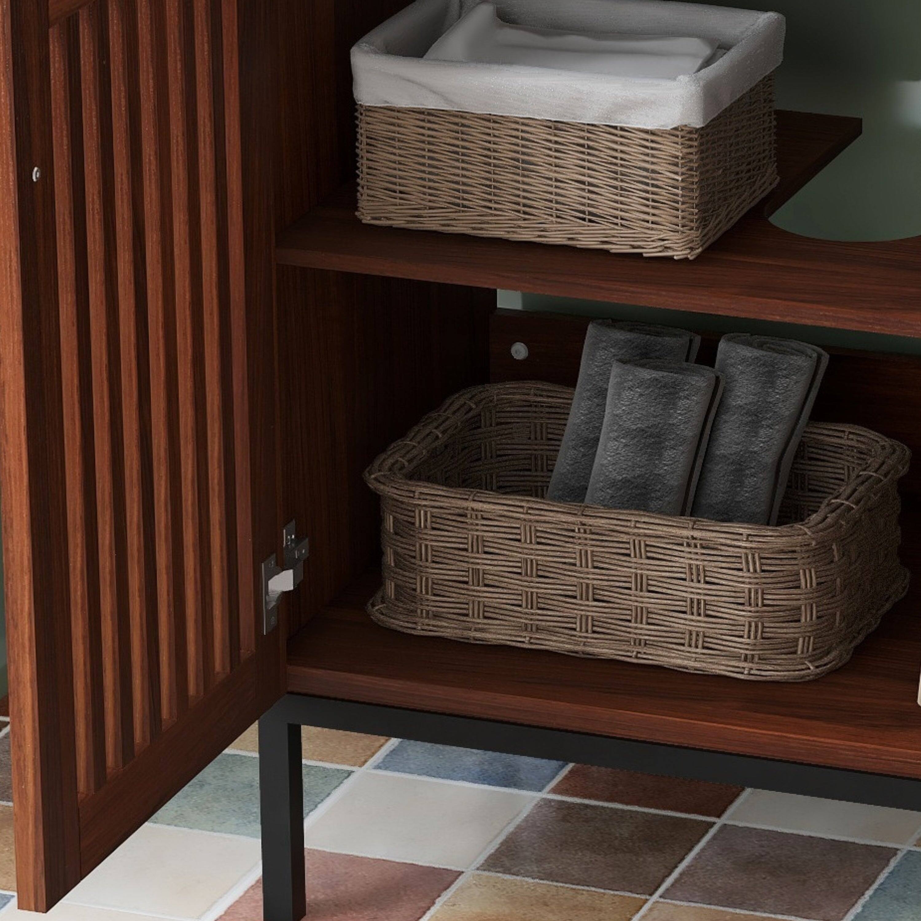 Back. Boyel Living - 30 Inch Vintage Bathroom Vanity with Ceramic Sink 2 Soft Close Doors Fence Design Large Storage Dark Brown - AntiqueDarkBrown.