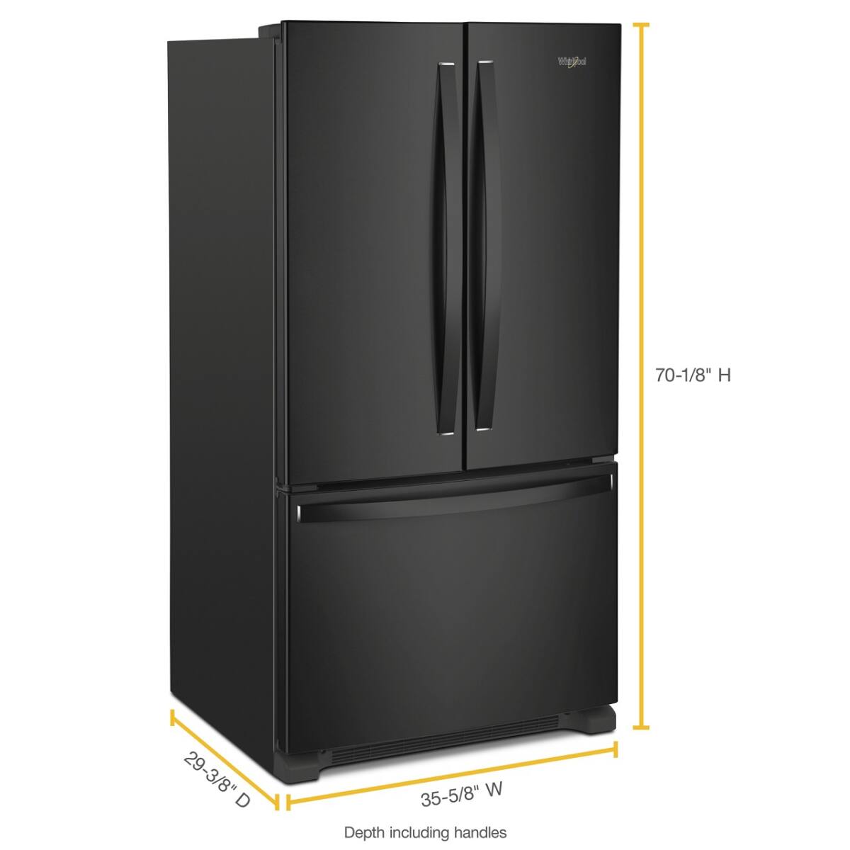 Left. Whirlpool - 20 Cu. Ft. French Door Bottom Mount Counter-Depth Refrigerator - Black.
