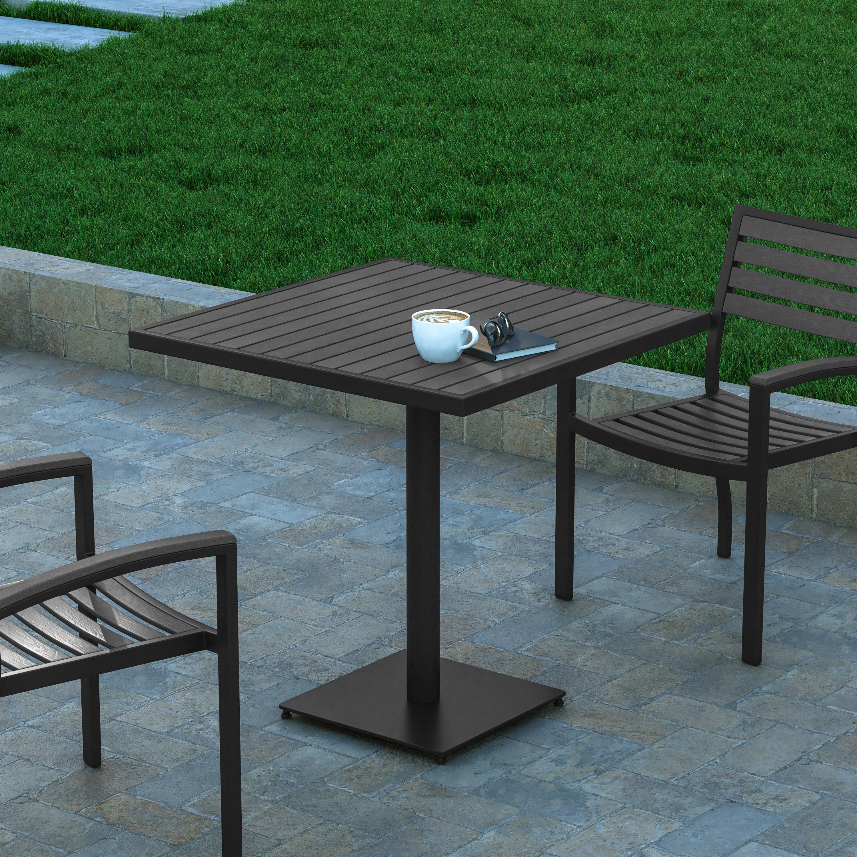 Alt View 3. Emma + Oliver - Outdoor Faux Teak Dining Table with Poly Slats - Patio Table - Gray Wash Teak.