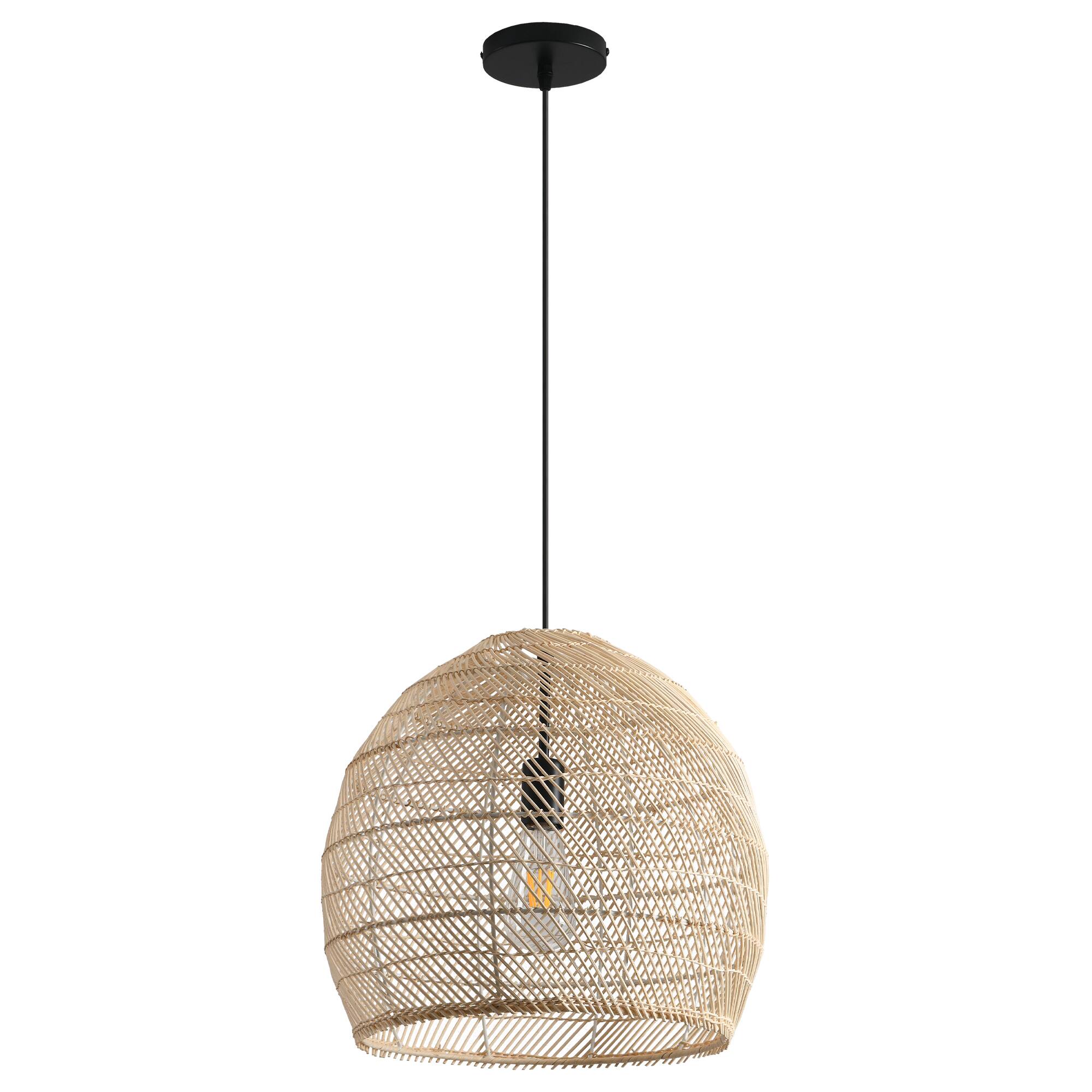 Alt View 4. Parrot Uncle - 1-Light Coasta Style Brown Hand-Woven Rattan Cloche Hanging Pendant Light.