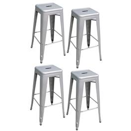 AmeriHome - Loft Metal Bar Stool - 4 Piece - Silver