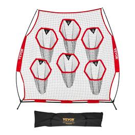 VEVOR - 8 x 8 ft Football Trainer Throwing Net, Training Throwing Target Practice Net with 6 Target Pockets, Knotless Net - Red