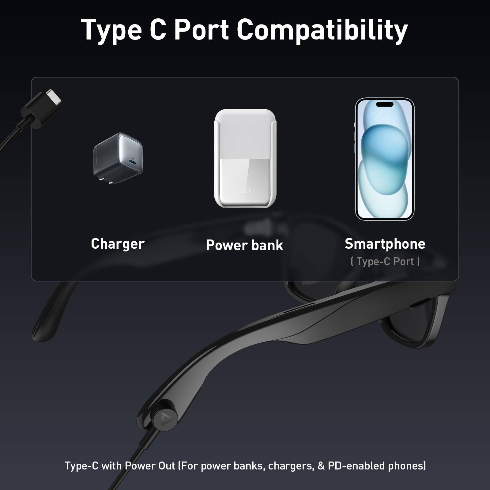 Type C Port Compatibility

- Charger
- Power bank
- Smartphone (Type-C Port)

Type-C with Power Out (For power banks, chargers, & PD-enabled phones)