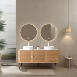 Boyel Living - 60 Bathroom Vanity with 2 Sinks Freestanding Plywood Cabinet 3 Drawers 2 Doors White Ceramic Basin Oak - White+Oak