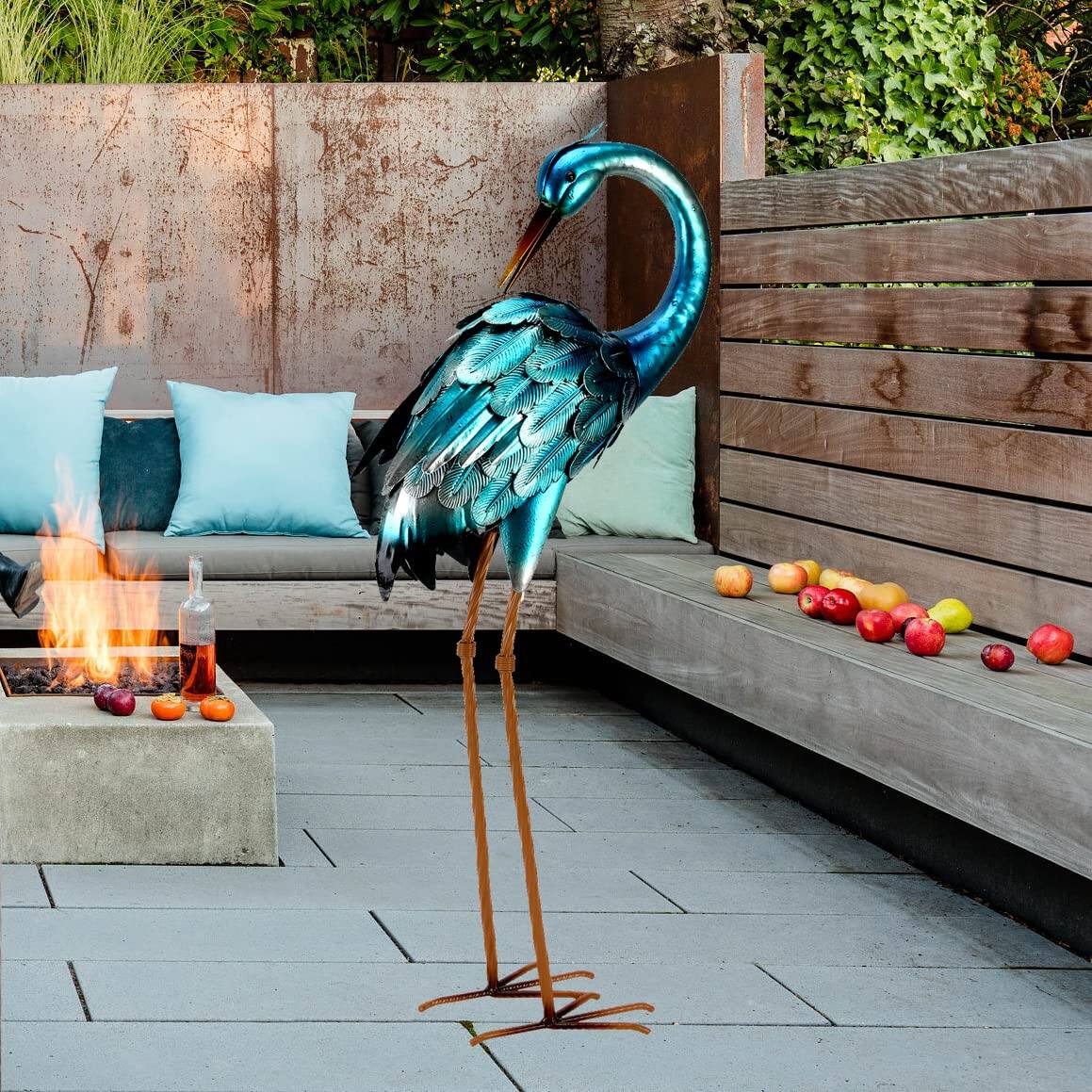 Alt View 1. Refined Abode Design - Crane Garden Statues Metal Outdoor Blue Heron Sculpture Yard Art Large Decoy Bird Lawn Ornaments For Backyard.