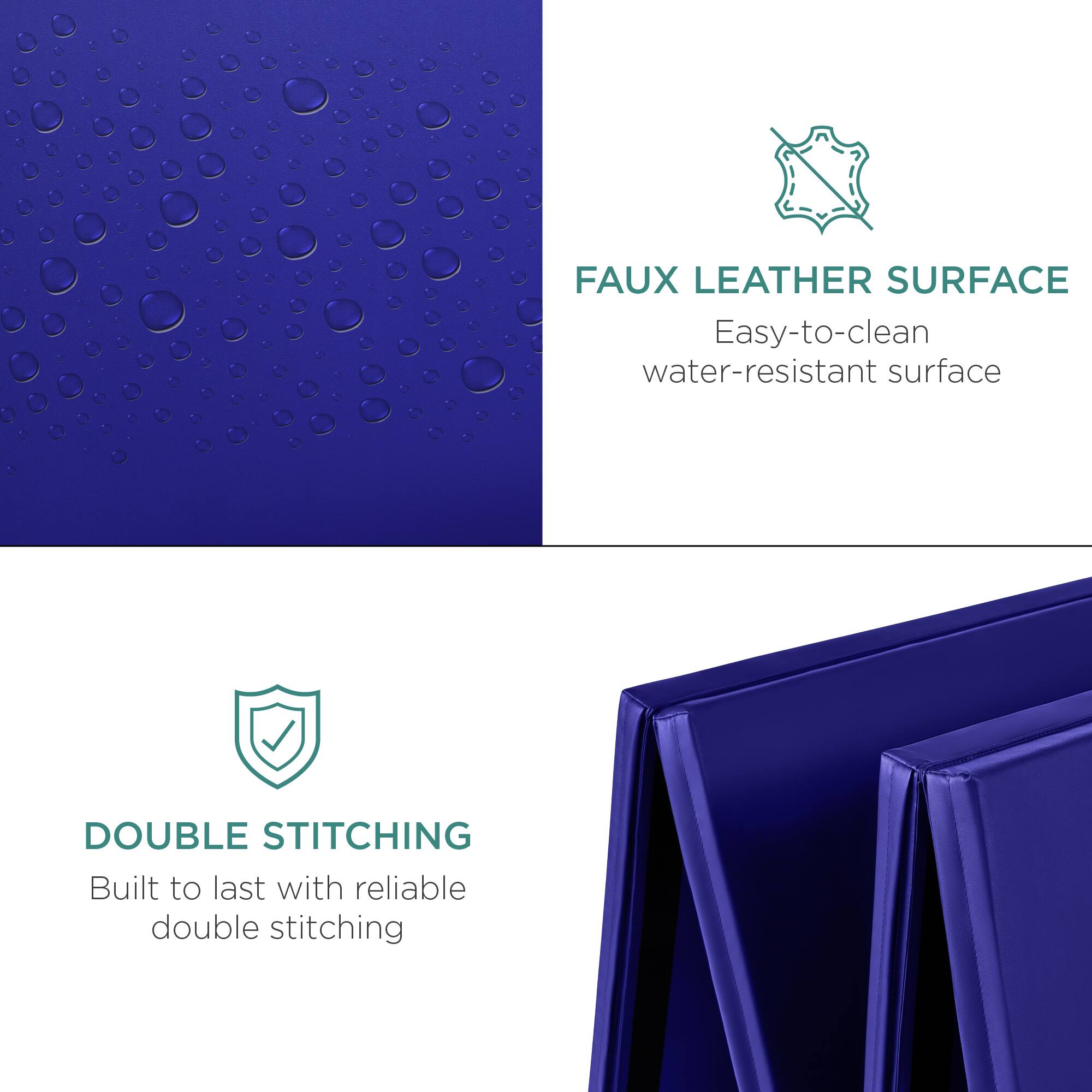 **FAUX LEATHER SURFACE**
Easy-to-clean, water-resistant surface

**DOUBLE STITCHING**
Built to last with reliable double stitching