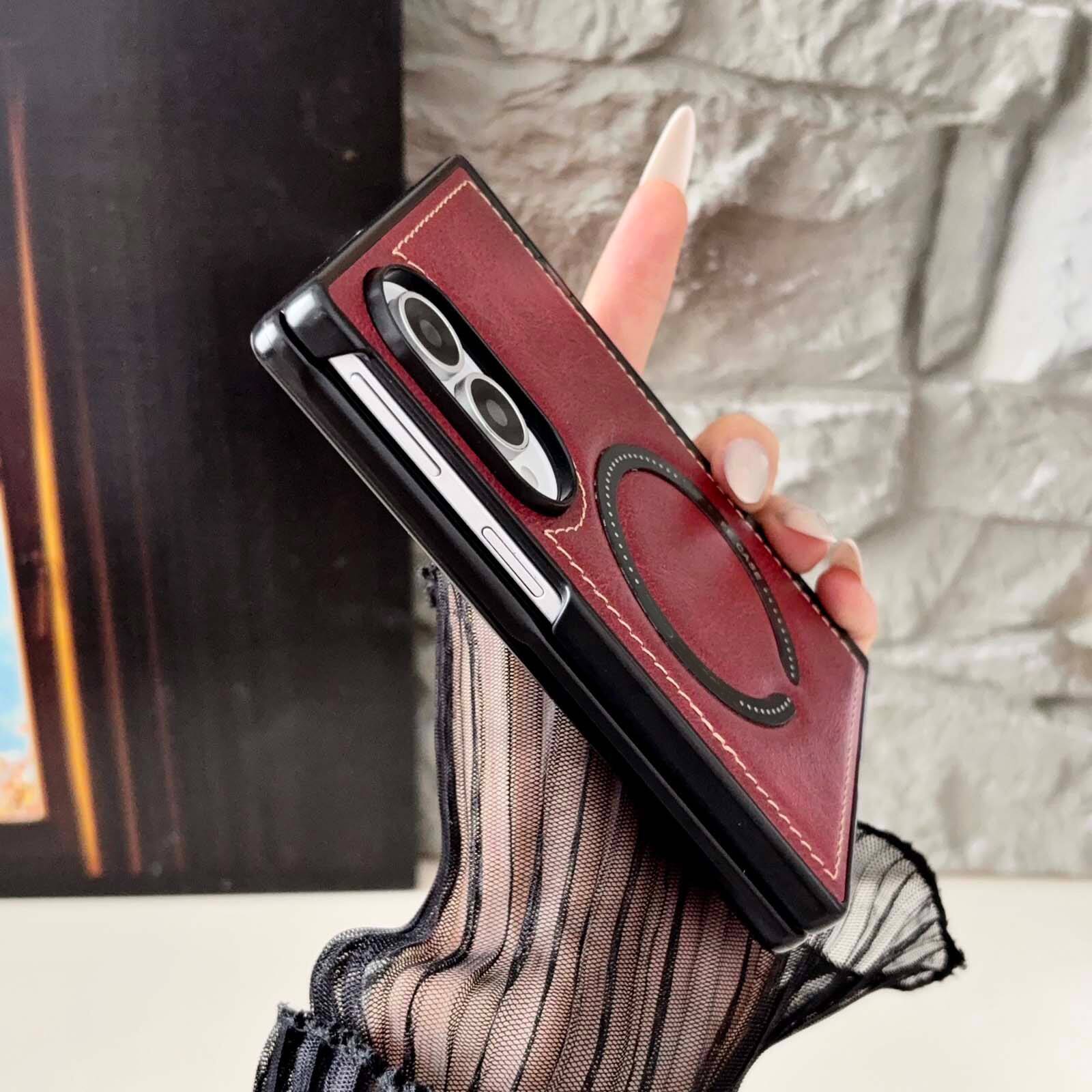 Alt View 4. Dteck - Shockproof Magnetic Phone Case for Samsung Galaxy Z Fold8, Rigid Plastic Faux Leather Hinge Cover, Raised Lip Protection - Black.