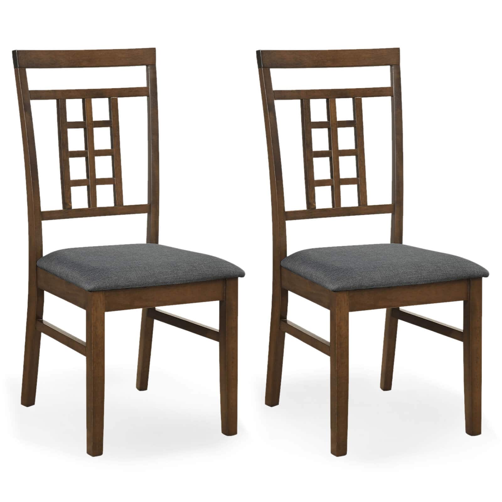 Costway - Rubber Wood Dining Chairs Set of 2 Farmhouse Kitchen Chairs with Lattice Back - Brown & Gray